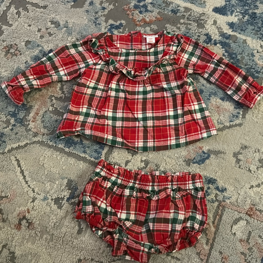 Cat & Jack Plaid Holiday Cotton Baby Dress W/ Matching Bloomers Size 3-6 Months